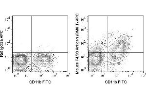 C57Bl/6 bone marrow cells were stained with FITC Anti-Mouse CD11b (ABIN6961256) and 0. (F4/80 antibody  (APC))