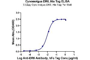 Immobilized Cynomolgus DR6, His Tag at 0. (TNFRSF21 Protein (AA 42-349) (His tag))