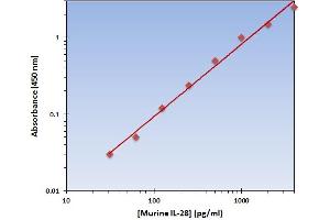 This is an example of what a typical standard curve will look like. (IL-28 ELISA Kit)