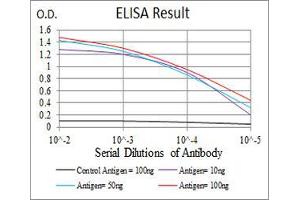 Black line: Control Antigen (100 ng), Purple line: Antigen(10 ng), Blue line: Antigen (50 ng), Red line: Antigen (100 ng), (Cathepsin D antibody  (AA 1-100))