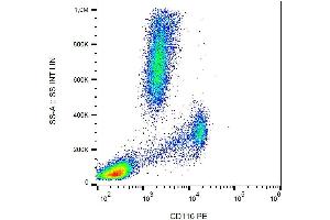 Surface staining (flow cytometry) of human peripheral blood with anti-CD116 (4H1) PE.