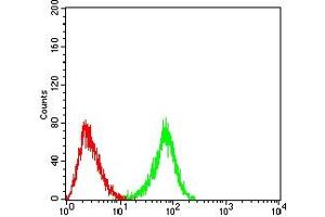 Flow cytometric analysis of HL-60 cells using CD367 mouse mAb (green) and negative control (red). (CLEC4A antibody  (AA 70-237))