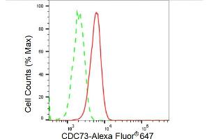 Flow cytometric analysis of CDC73 expression in C2C12 cells using CDC73 antibody (ABIN7799734), 1:2,000).