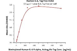 Immobilized Human IL-6, Tag Free (ABIN2181322,ABIN3071739) at 5 μg/mL (100 μL/well) can bind Biotinylated Human IL-6 R alpha, Avitag,His Tag (ABIN5526620,ABIN5526621) with a linear range of 4-125 ng/mL (QC tested). (IL-6 Protein (AA 30-212))
