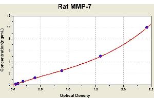 Diagramm of the ELISA kit to detect Rat MMP-7with the optical density on the x-axis and the concentration on the y-axis.
