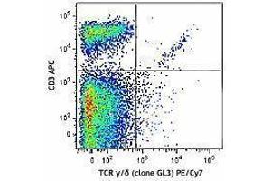 Flow Cytometry (FACS) image for anti-T-Cell Receptor gamma/delta (TCR gamma/delta) antibody (PE-Cy7) (ABIN2659606) (TCR gamma/delta antibody  (PE-Cy7))