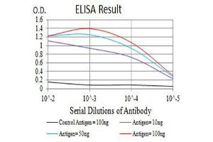 Black line: Control Antigen (100 ng),Purple line: Antigen (10 ng), Blue line: Antigen (50 ng), Red line:Antigen (100 ng) (MUC1 antibody  (AA 66-175))