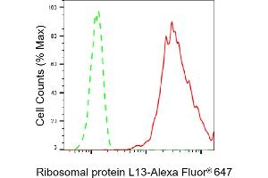 Flow cytometric analysis of Ribosomal protein L13 expression in C2C12 cells using Ribosomal protein L13 antibody (ABIN7800218), 1:2,000). (Recombinant RPL13 antibody)
