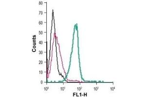 Cell surface detection of GPR34 in live intact mouse BV-2 microglia cells: (black line) Cells. (GPR34 antibody  (Extracellular) (FITC))
