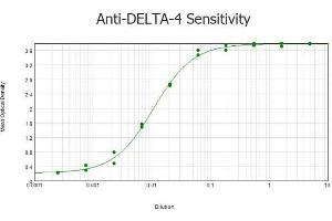 ELISA results of purified Rabbit anti-DELTA-4 Antibody tested against BSA-conjugated peptide of immunizing peptide. (DLL4 antibody  (Internal Region))