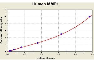Diagramm of the ELISA kit to detect Human MMP1with the optical density on the x-axis and the concentration on the y-axis.