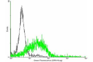FACS analysis of negative control 293 cells (Black) and IL22RA1 expressing 293 cells (Green) using IL22RA1 purified MaxPab mouse polyclonal antibody. (IL22 Receptor alpha 1 antibody  (AA 1-574))