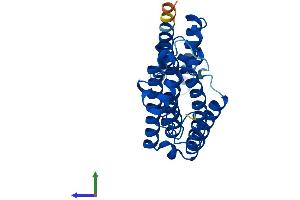 AlphaFold protein structure predicition of Mouse Recombinant Icmt Protein, UniprotID Q9EQK7 (ICMT Protein (AA 1-283) (His tag))