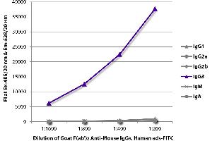 FLISA plate was coated with purified mouse IgG1, IgG2a, IgG2b, IgG3, IgM, and IgA. (Goat anti-Mouse IgG3 Antibody - Preadsorbed)