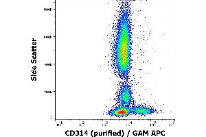 Flow cytometry surface staining pattern of human peripheral blood stained using anti-human CD314 (1D11) purified antibody (concentration in sample 4 μg/mL) GAM APC. (KLRK1 antibody)