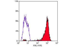 Staining of human peripheral blood lymphocytes with Mouse anti Human HLA ABC (ABIN118900). (HLA-ABC antibody)