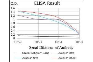 Black line: Control Antigen (100 ng), Purple line: Antigen(10 ng), Blue line: Antigen (50 ng), Red line: Antigen (100 ng), (Osteoactivin antibody  (AA 31-260))