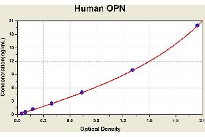Diagramm of the ELISA kit to detect Human OPNwith the optical density on the x-axis and the concentration on the y-axis. (Osteopontin ELISA Kit)