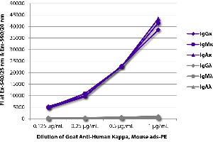 FLISA plate was coated with purified human IgGκ, IgMκ, IgAκ, IgGλ, IgMλ, and IgAλ. (Goat anti-Human Ig (Chain kappa) Antibody)