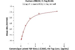 Immobilized Human LRRC32, Fc Tag (ABIN5674638,ABIN6809961) at 2 μg/mL (100 μL/well) can bind Cynomolgus Latent  1 (C33S), His Tag (ABIN6973142) with a linear range of 0.