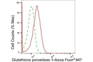 Flow cytometric analysis of glutathione peroxidase 1 expression in HT- cells using glutathione peroxidase 1 antibody (ABIN7798751), 1:2,000).