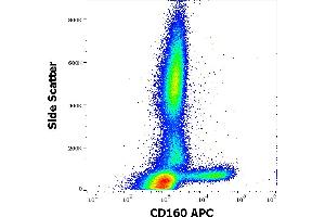 Flow cytometry surface staining pattern of human peripheral whole blood stained using anti-human CD160 (BY55) APC antibody (10 μL reagent / 100 μL of peripheral whole blood). (CD160 antibody  (APC))