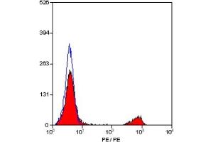 Staining of human peripheral blood lymphocytes with MOUSE ANTI HUMAN CD19:RPE (ABIN119123). (CD19 antibody  (PE))