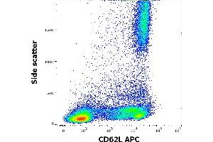 Flow cytometry surface staining pattern of human peripheral whole blood stained using anti-human CD62L (LT-TD180) APC antibody (10 μL reagent / 100 μL of peripheral whole blood). (L-Selectin antibody  (APC))