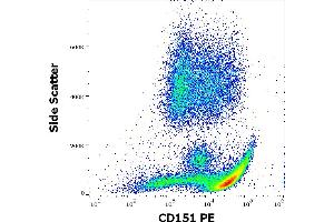 Flow cytometry surface staining pattern of human peripheral whole blood stained using anti-human CD151 (50-6) PE antibody (10 μL reagent / 100 μL of peripheral whole blood). (CD151 antibody  (PE))