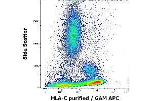 Flow cytometry surface staining pattern of human peripheral whole blood stained using anti-human HLA-C (DT-9) purified antibody (concentration in sample 1,7 μg/mL, GAM APC). (HLA-C antibody)