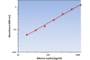 This is an example of what a typical standard curve will look like. (Leptin ELISA Kit)