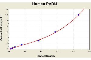 Diagramm of the ELISA kit to detect Human PAD1 4with the optical density on the x-axis and the concentration on the y-axis. (PAD4 ELISA Kit)