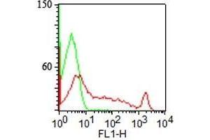 Surface staining of human lymphocytes with CDw75 Mouse Monoclonal Antibody (LN-1) (red) and isotype control (green). (ST6GAL1 antibody)