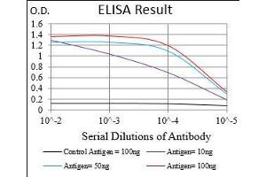 Black line: Control Antigen (100 ng), Purple line: Antigen(10 ng), Blue line: Antigen (50 ng), Red line: Antigen (100 ng), (MME antibody  (AA 52-246))