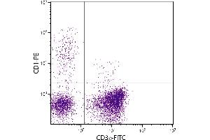 Porcine peripheral blood lymphocytes were stained with Mouse Anti-Porcine CD1-PE. (Kyphoscoliosis Peptidase antibody  (Biotin))