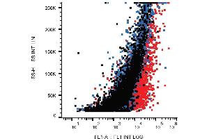 Surface staining of CD263-transfectants (red) using anti-CD263 (TRAIL-R3-02) FITC. (DcR1 antibody  (FITC))