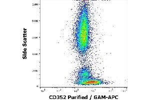 Flow cytometry surface staining pattern of human peripheral whole blood stained using anti-human CD352 (hsF6. (SLAMF6 antibody)