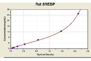 Diagramm of the ELISA kit to detect Rat SREBPwith the optical density on the x-axis and the concentration on the y-axis. (Sterol Regulatory Element Binding Proteins ELISA Kit)