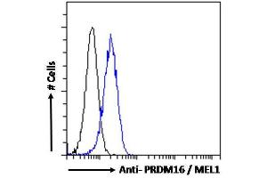 ABIN184809 Flow cytometric analysis of paraformaldehyde fixed HEK293 cells (blue line), permeabilized with 0. (PRDM16 antibody  (C-Term))