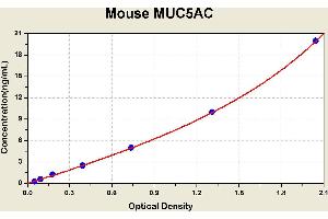 Diagramm of the ELISA kit to detect Mouse MUC5ACwith the optical density on the x-axis and the concentration on the y-axis. (MUC5AC ELISA Kit)