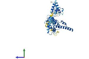 AlphaFold protein structure predicition of Human Recombinant TADA2B Protein, UniprotID Q86TJ2