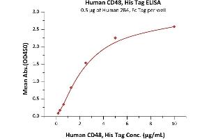 Immobilized Human 2B4, Fc Tag (ABIN2180733,ABIN2180732) at 5 μg/mL (100 μL/well) can bind Human CD48, His Tag (ABIN2180808,ABIN2180807) with a linear range of 0. (CD48 Protein (CD48) (AA 27-220) (His tag))