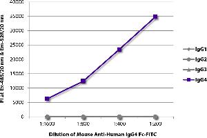 FLISA plate was coated with purified human IgG1, IgG2, IgG3, and IgG4. (Mouse anti-Human IgG4 (Fc Region) Antibody (FITC))