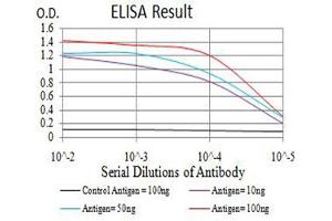 Black line: Control Antigen (100 ng),Purple line: Antigen (10 ng), Blue line: Antigen (50 ng), Red line:Antigen (100 ng) (ROP1 (AA 42-183) antibody)
