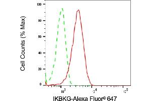 Flow cytometric analysis of IKBKG expression in HeLa cells using IKBKG antibody (ABIN7799037), 1:1,000).