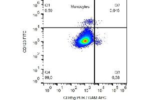 Flow cytometry analysis (surface staining) of CD85g in human buffy coat cells with anti-CD85g (17G10.