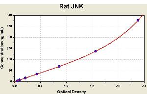 Diagramm of the ELISA kit to detect Rat JNKwith the optical density on the x-axis and the concentration on the y-axis.