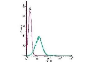 Cell surface detection of GABA(B) Receptor 1 by indirect flow cytometry in live intact mouse BV-2 microglia cells: (black line) Cells. (GABBR1 antibody  (Extracellular))