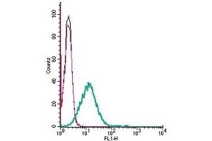 Cell surface detection of GABA(B) Receptor 1 by indirect flow cytometry in live intact mouse BV-2 microglia cells: (black line) Cells. (GABBR1 antibody  (Extracellular, N-Term))