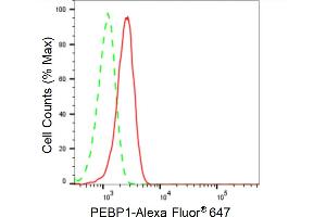Flow cytometric analysis of PEBP1 expression in HeLa cells using PEBP1 antibody (ABIN7799790), 1:2,000).